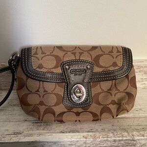 Coach Tan and Brown Signature Wristlet